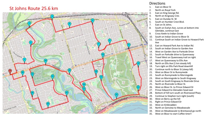 Saint Johns 25.6 km route map